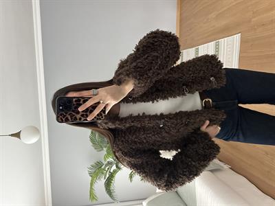 Deri Düğmeli Kıvırcık Teddy Ceket 