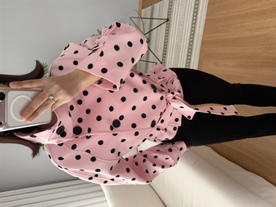 Dik Yaka Pembe Puantiye Ceket