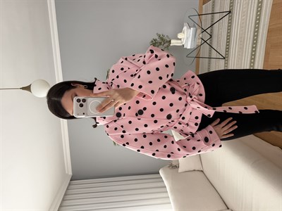 Dik Yaka Pembe Puantiye Ceket