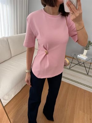 Dilvin Gold Aksesuarlı Pembe Tişört 