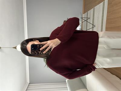 Dilvin Kayık Yaka Bordo Triko
