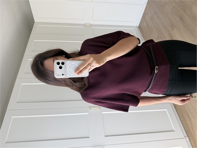 Dilvin Kayık Yaka Yarasa Kol Kemerli Bordo Triko