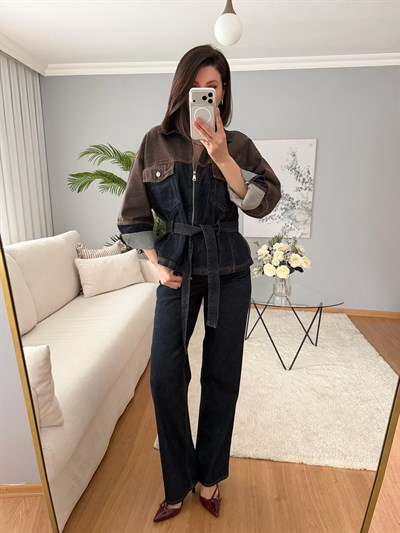 Domine Kuşaklı Denim Takım