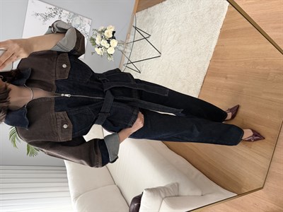 Domine Kuşaklı Denim Takım