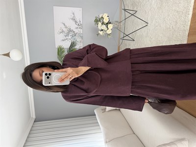 Degaje Yaka Pantolonlu Bordo Takım