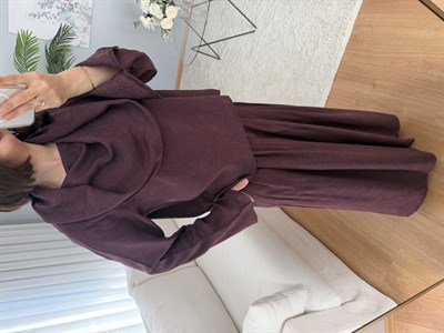 Degaje Yaka Pantolonlu Bordo Takım