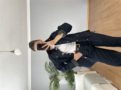 Ekose Detaylı Denim Ceket 