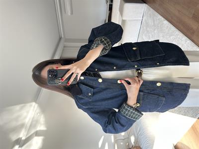 Ekose Detaylı Denim Ceket 