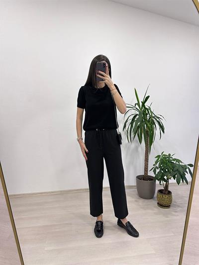 FERIA BELİ LASTİKLİ RAHAT KESİM SİYAH PANTOLON 