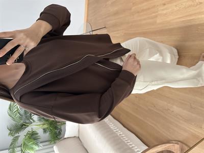 Fermuar Aksesuarlı Kahve Sweatshirt
