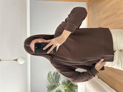 Fermuar Aksesuarlı Kahve Sweatshirt