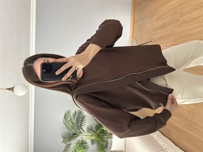 Fermuar Aksesuarlı Kahve Sweatshirt