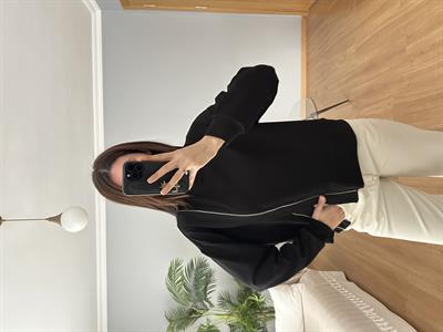 Fermuar Aksesuarlı Siyah Sweatshirt