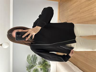 Fermuar Aksesuarlı Siyah Sweatshirt