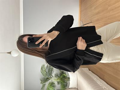 Fermuar Aksesuarlı Siyah Sweatshirt