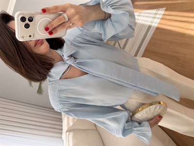 Filoria Vatkalı Fularlı Mavi Bluz