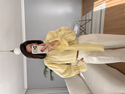 Filoria Vatkalı Fularlı Sarı Bluz