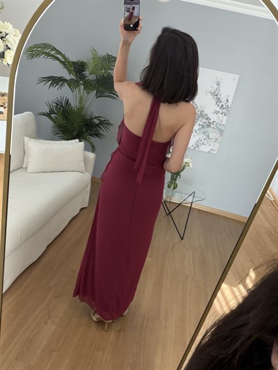Fuego Bordo Renk Fırfır Elbise