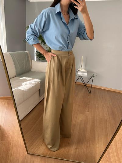 Geniş Paça Yağ Yeşili Pantolon
