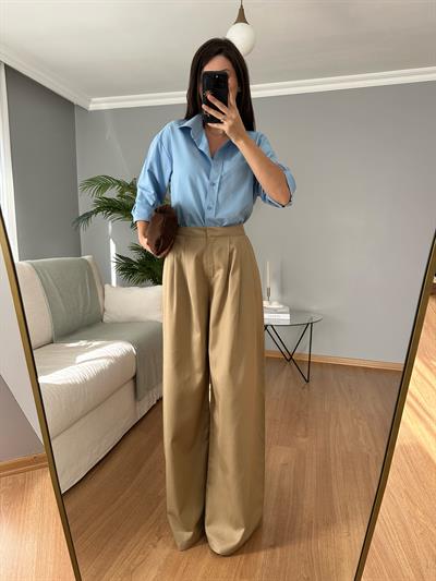 Geniş Paça Yağ Yeşili Pantolon