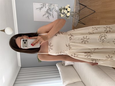 Grazia Nakışlı Ekru Renk Elbise 