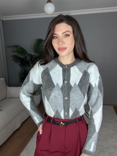 Gri Füme Hırka Kazak 