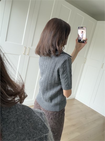 Gri Örgü Model Polo Yaka Triko