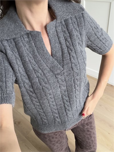 Gri Örgü Model Polo Yaka Triko