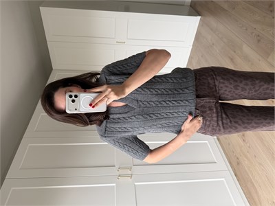Gri Örgü Model Polo Yaka Triko