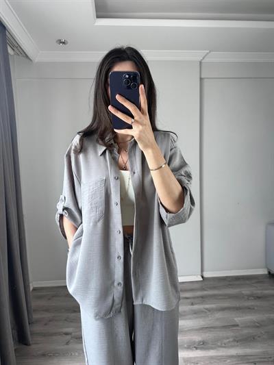 Gri Renk Pamuklu Keten Takım 