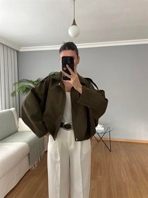 Haki Bomber Süet Ceket  
