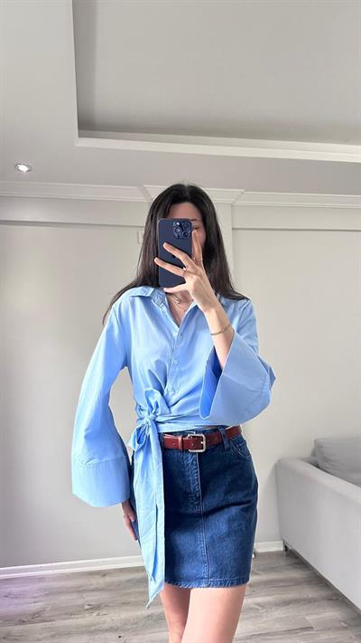 Isabella Bağlamalı Mavi Gömlek 