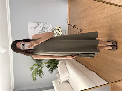 Jacquard Kloş Kesim Haki Renk Elbise