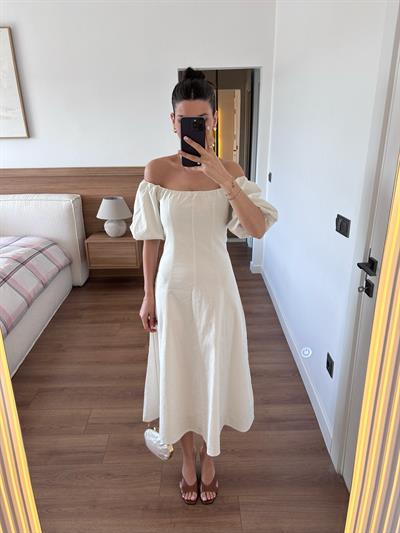 Jasmine Ekru Keten Elbise