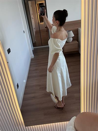 Jasmine Ekru Keten Elbise