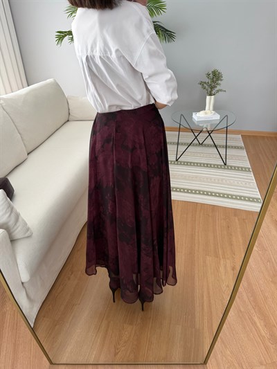 Julena Bordo Renk Desenli Etek