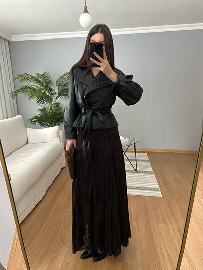Kadife Desenli Şifon Etek