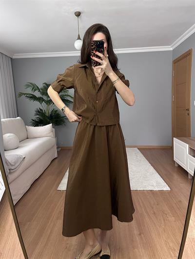 Kahve Etekli Gömlek Takım