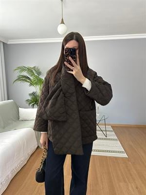 Kahve Rengi Atkılı Kapitone Mont 