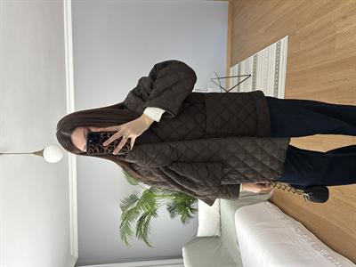 Kahve Rengi Atkılı Kapitone Mont 
