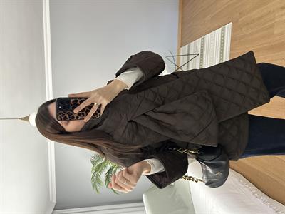 Kahve Rengi Atkılı Kapitone Mont 