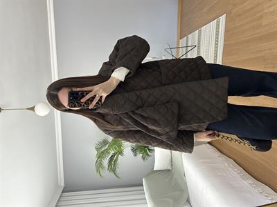 Kahve Rengi Atkılı Kapitone Mont 