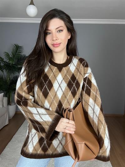 Kahve Rengi Baklava Kazak