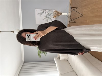 Kahve Rengi Işıltılı Pelerin Triko