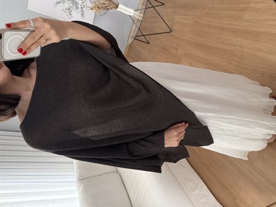Kahve Rengi Işıltılı Pelerin Triko