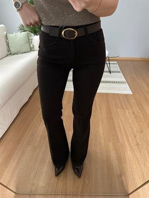 Kahve Rengi Straight Flare Kemerli Pantolon