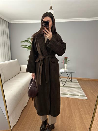 Kahve Renk Çizgili Meleni Kaban