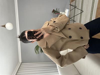 Kaşe Dokulu Camel Renk Kısa Kaban