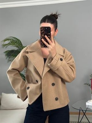 Kaşe Dokulu Camel Renk Kısa Kaban