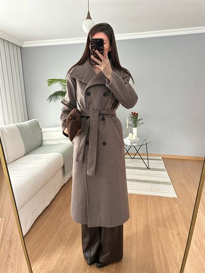 Kaşe Dokulu Dik Yaka Vizon Kaban